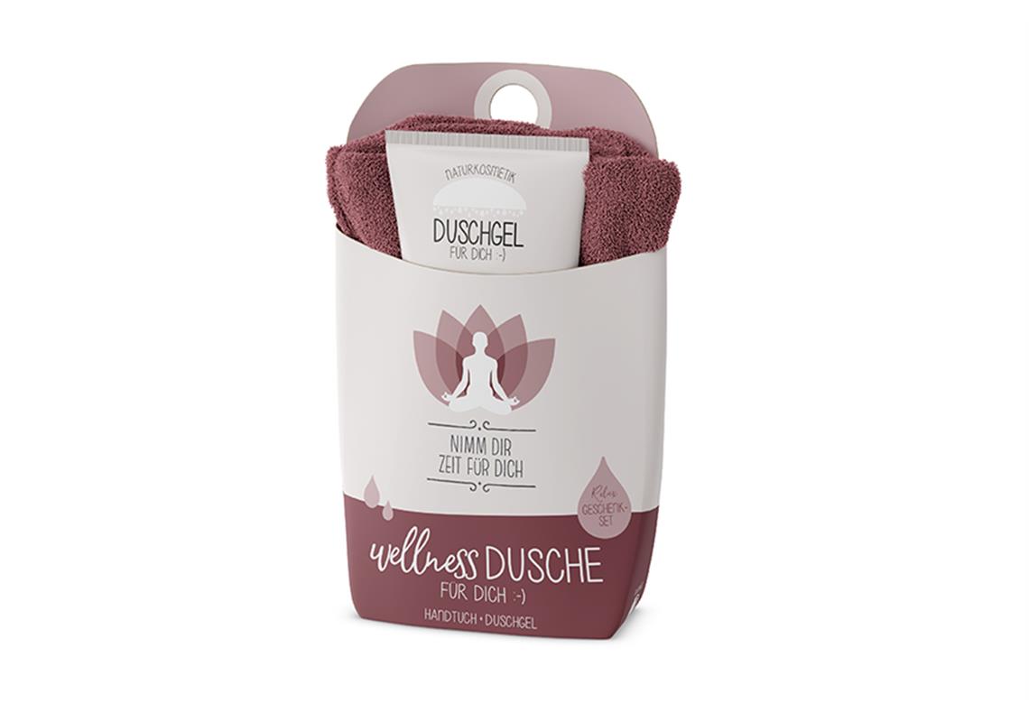 Dusch-Set mit Duschgel 200ml Lotusblüten/Bio-Teeextrakt und Baumwoll-Handtuch