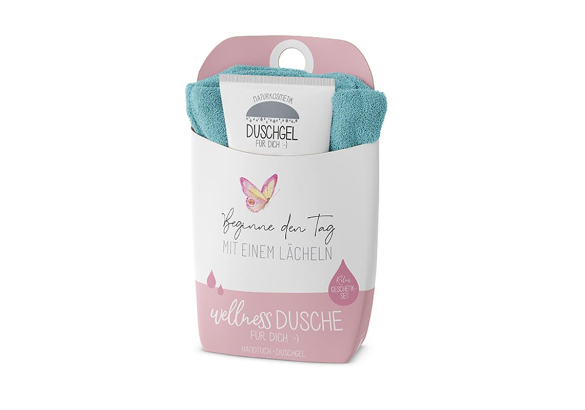 Dusch-Set mit Duschgel 200ml Lotusblüten/Bio-Teeextrakt und Baumwoll-Handtuch