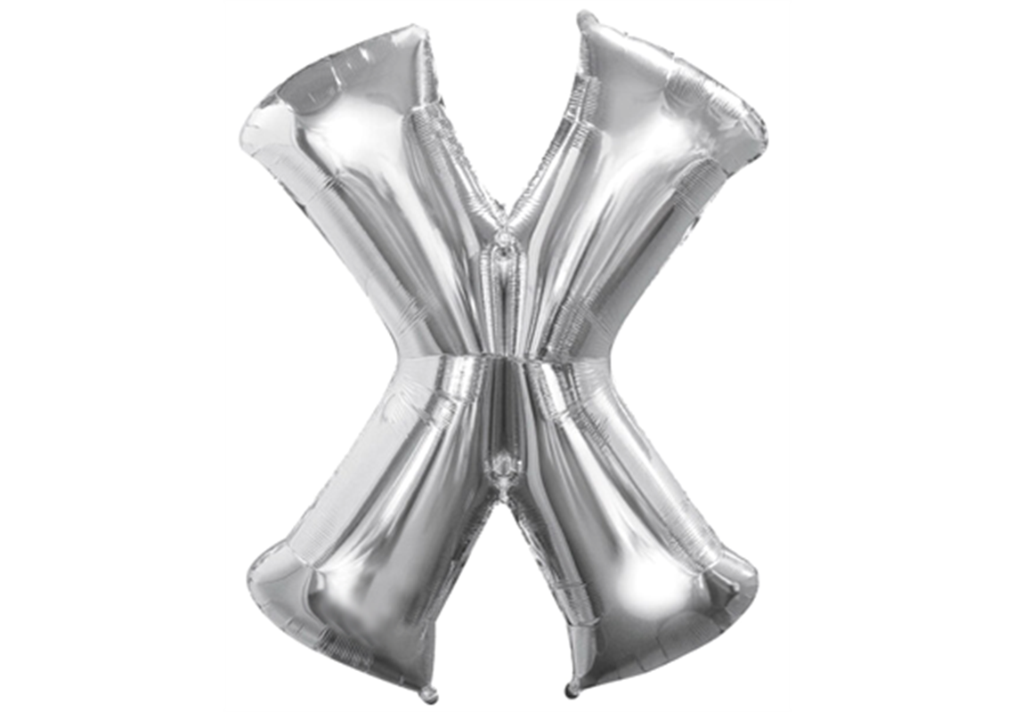 Mini-Buchstabenfolienballon - X - in SILBER 35 cm