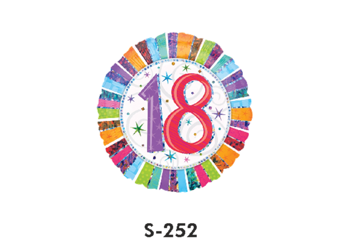 Folienballon Geburtstag / Happy Birthday Zahl - 18 - Bunt Ø 38 cm