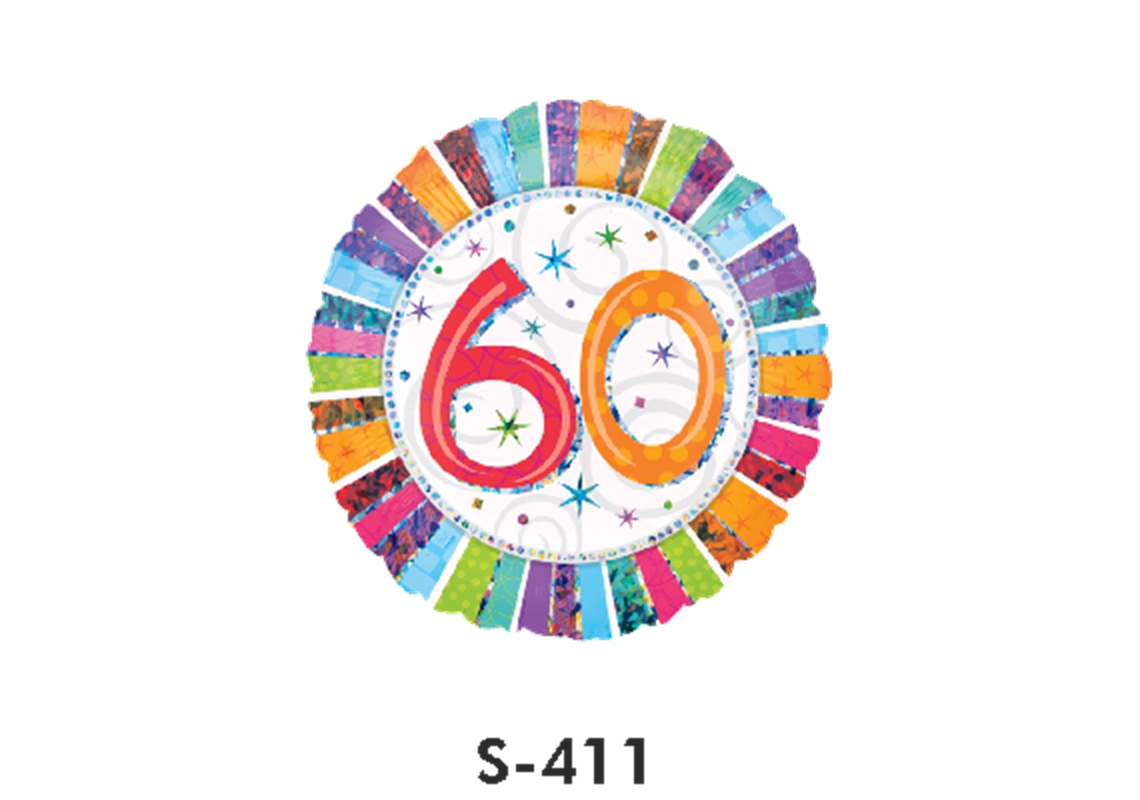 Folienballon Geburtstag / Happy Birthday Zahl - 60 - Bunt Ø 38 cm