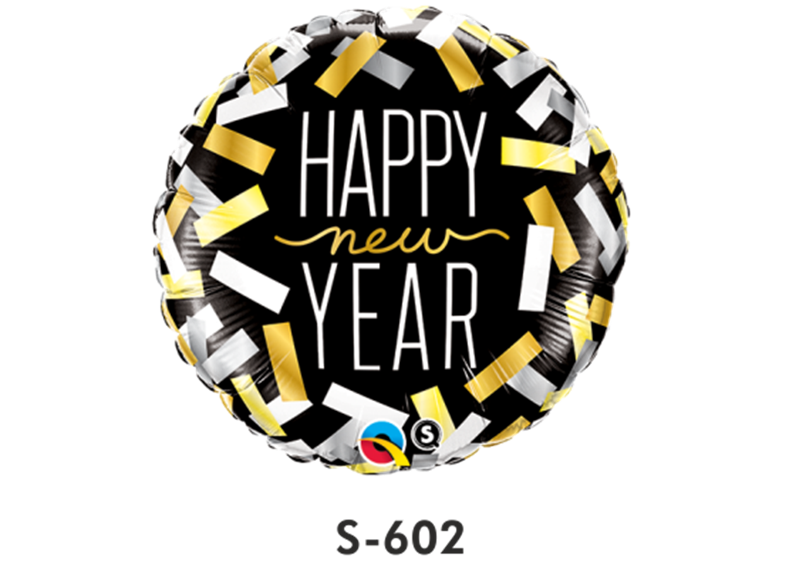 Folienballons Happy New Year Confetti Stripes ⌀ 38 cm