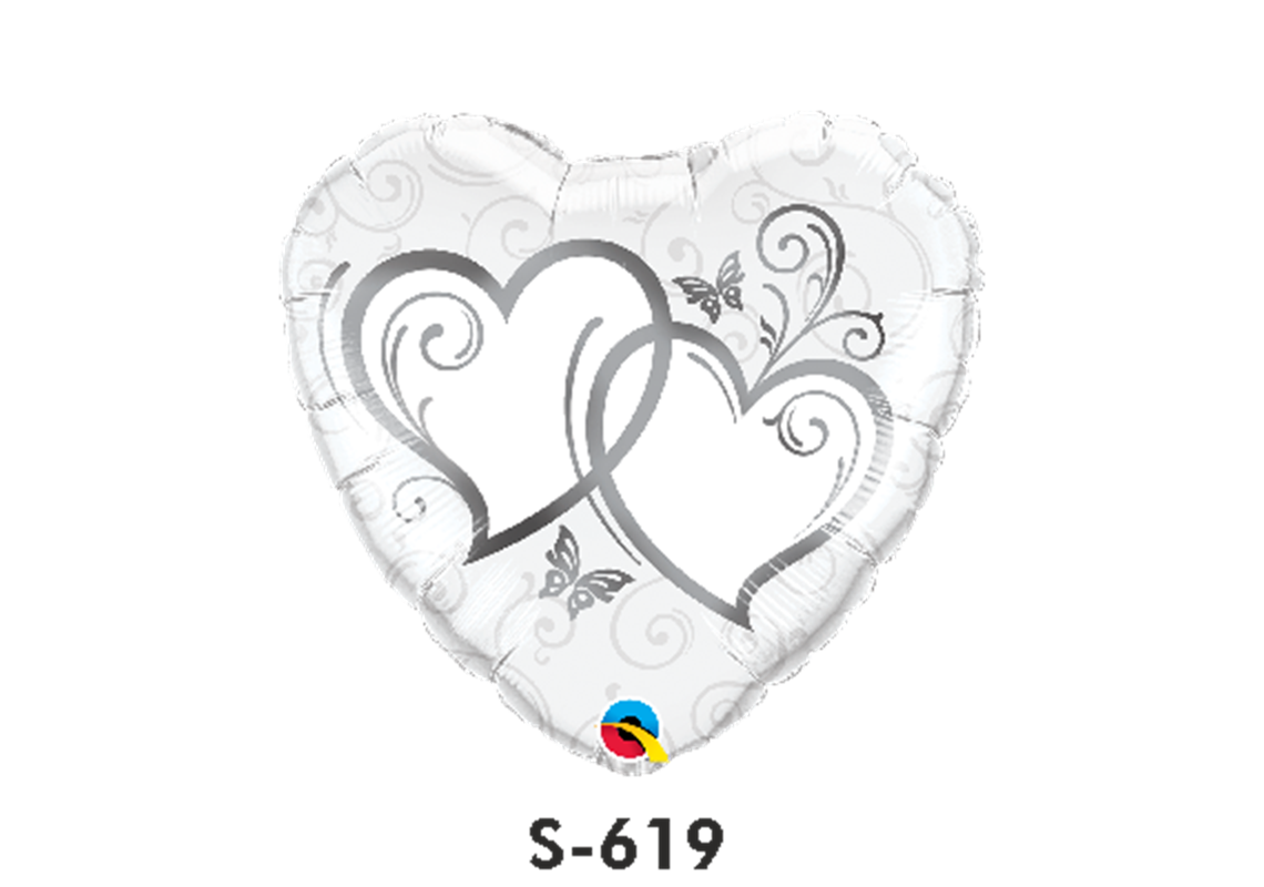 Folienballon Hochzeit / Verschlungene Herzen Weiss & Silber Ø 38 cm