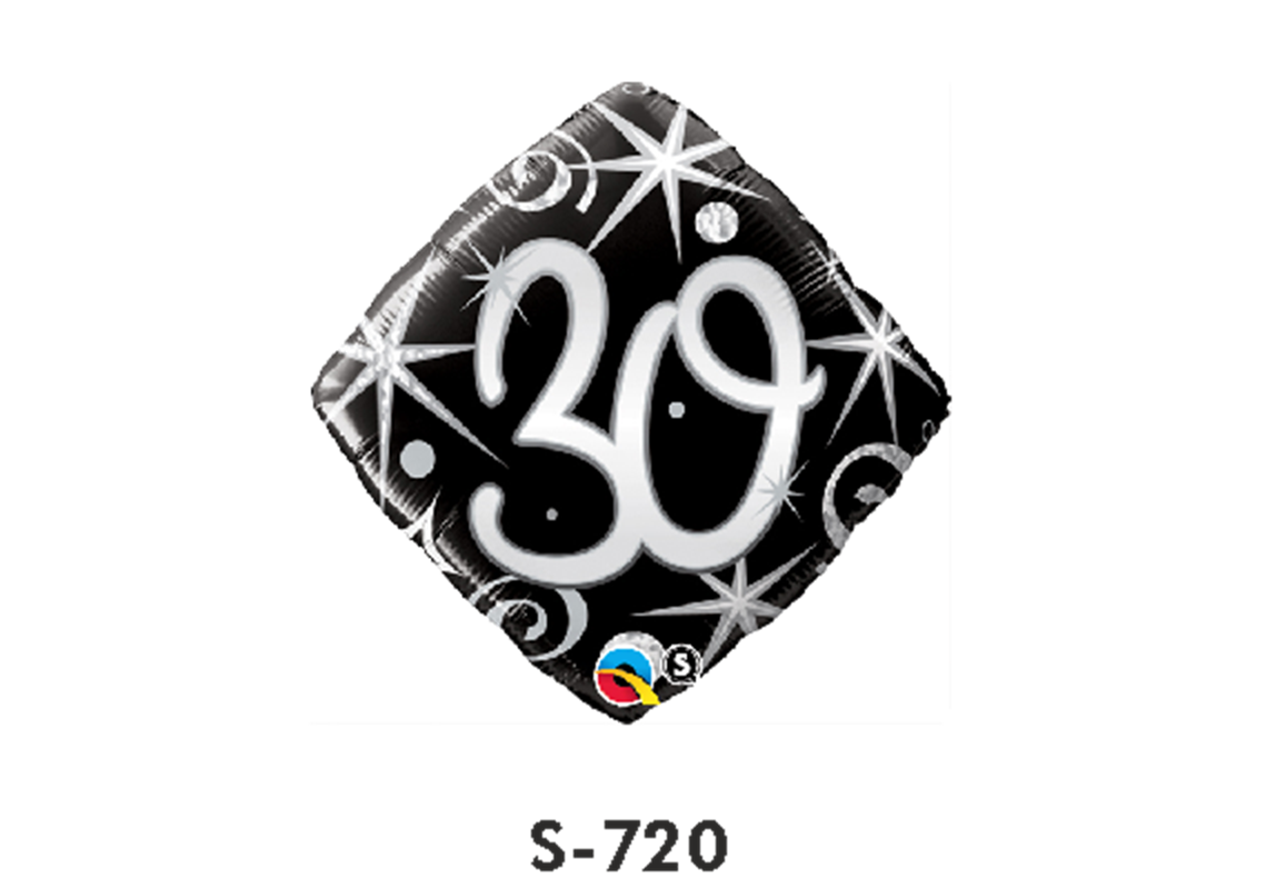 Folienballon Geburtstag / Happy Birthday Zahl - 30 - Schwarz quadratisch Ø 38 cm