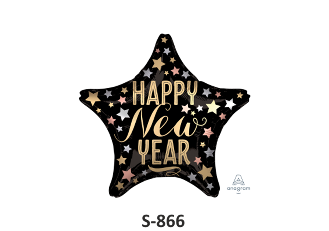 Folienballon HAPPY NEW YEAR Satin-Luxe schwarz/gold Ø 38 cm