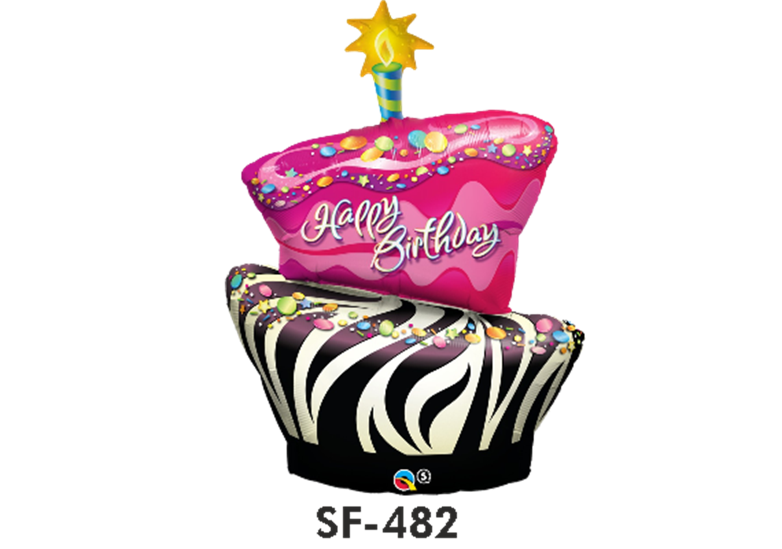 Folienballon Geburtstag / Happy Birthday Cake Pink Zebra Look 89 cm