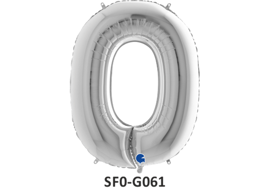 Zahlenfolienballon - Zahl 0 (null) - in SILBER 80 cm