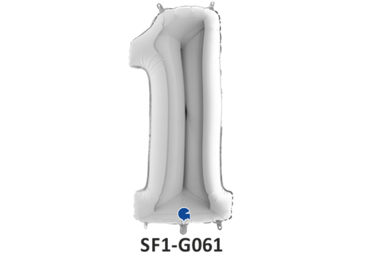 Zahlenfolienballon - Zahl 1 (eins) - in SILBER 80 cm