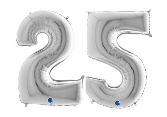 Zahlenfolienballons 25 in SILBER 80cm