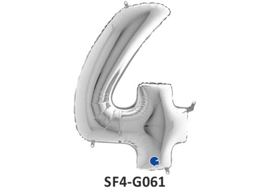 Zahlenfolienballon - Zahl 4 (vier) - in SILBER 80 cm