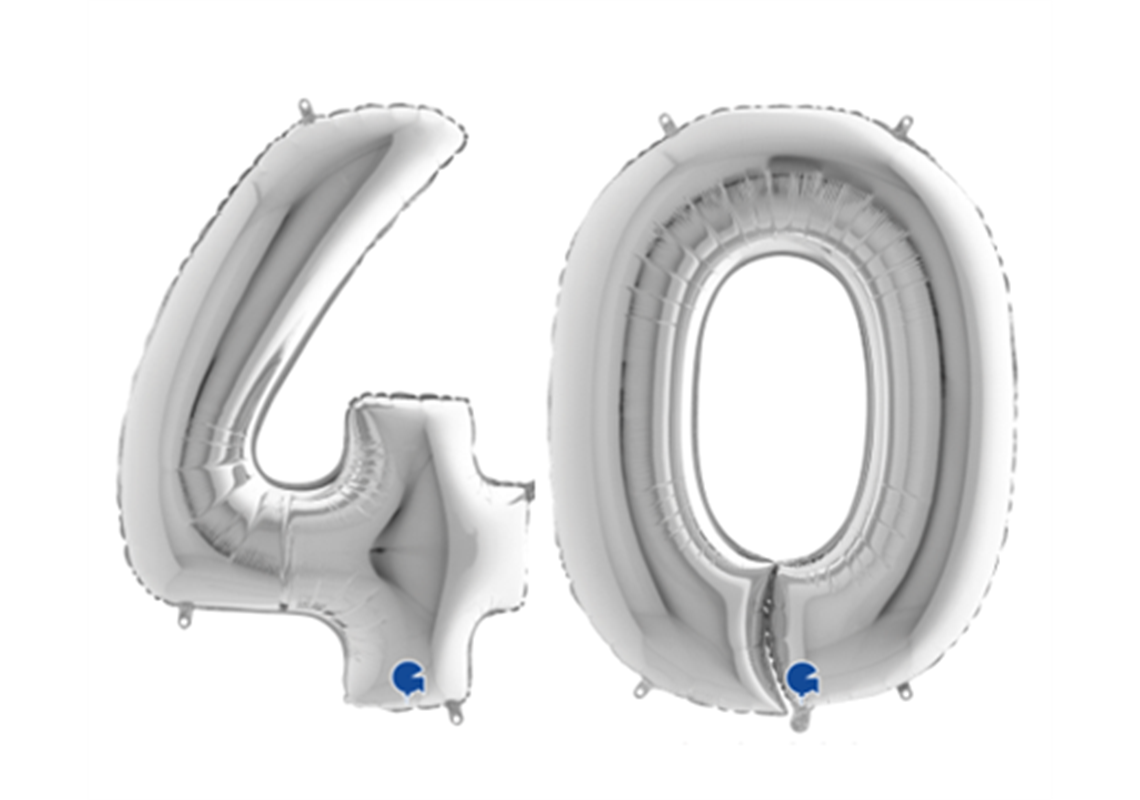 Zahlenfolienballons 40 (VIERZIG) in SILBER 80cm