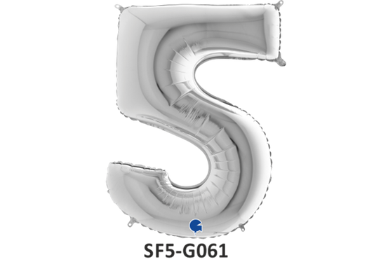 Zahlenfolienballon - Zahl 5 (fünf) - in SILBER 80 cm