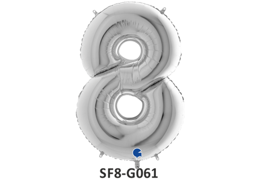 Zahlenfolienballon - Zahl 8 (acht) - in SILBER 80 cm