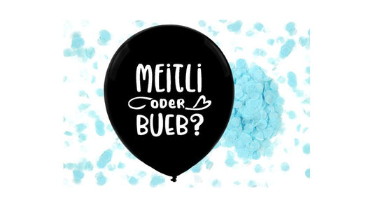Gender Reveal Ballon Bueb Ø 55 cm mit Konfetti blau   (einzel verpackt / ungefüllt)