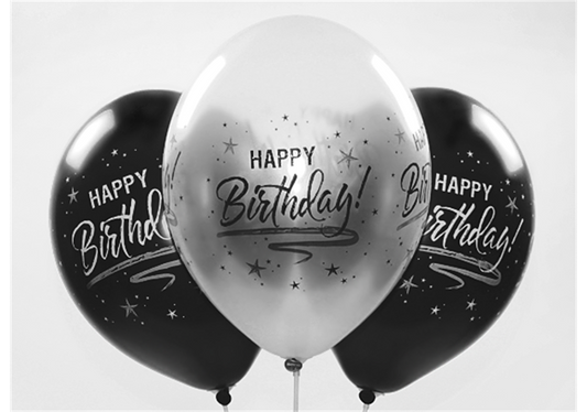 Happy Birthday Ballon ⌀33cm schwarz und silber gemischt