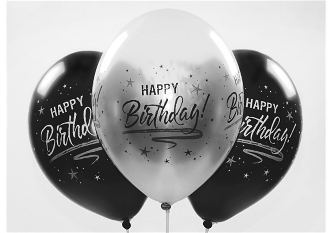 Happy Birthday Ballon ⌀33cm schwarz und silber gemischt