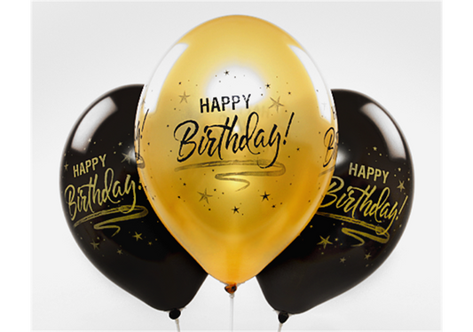 Happy Birthday Ballon ⌀33cm schwarz und gold gemischt