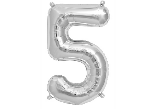 Mini-Zahlenfolienballon - Zahl 5 (fünf) - in SILBER 35CM