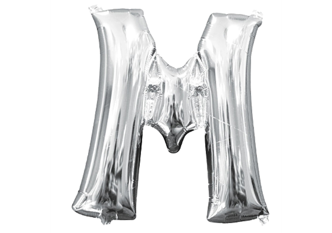 Mini-Buchstabenfolienballon - M - in SILBER 35 cm