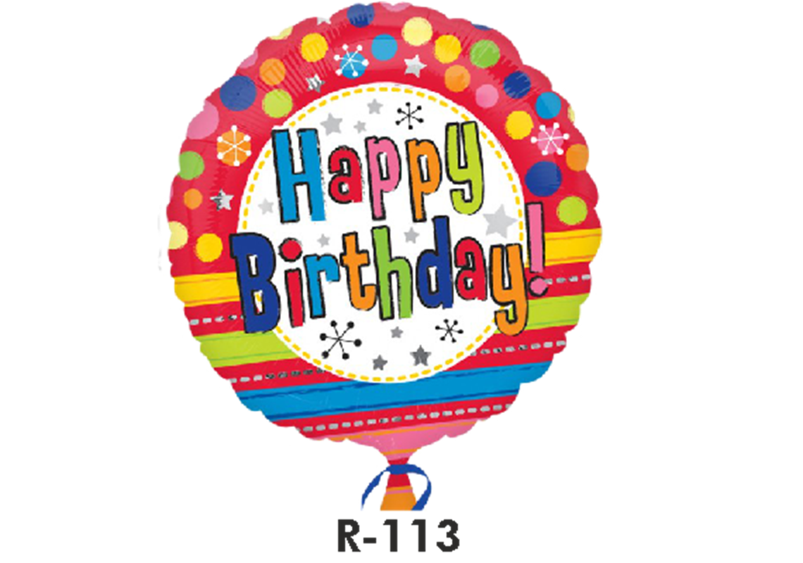 Folienballon Geburtstag / Happy Birthday Punkte & Sterne & Streifen Rot Ø 80 cm