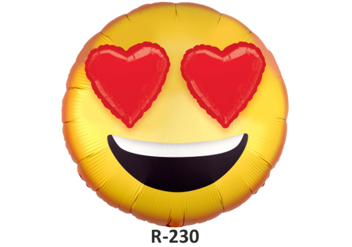 Folienballons Ø 71 cm lachender Smiley mit grossen roten Herzaugen 3D-Effekt