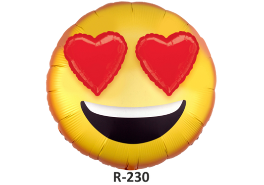 Folienballons Ø 71 cm lachender Smiley mit grossen roten Herzaugen 3D-Effekt