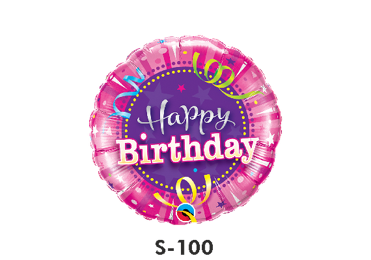 Folienballon Geburtstag / Happy Birthday Luftschlangen Pink & Lila Ø 38 cm