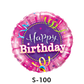 Folienballon Geburtstag / Happy Birthday Luftschlangen Pink & Lila Ø 38 cm