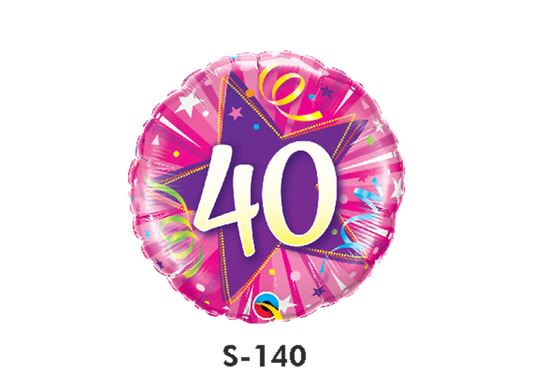 Folienballon Geburtstag / Happy Birthday Zahl - 40 - Luftschlangen Pink & Lila Ø 38 cm