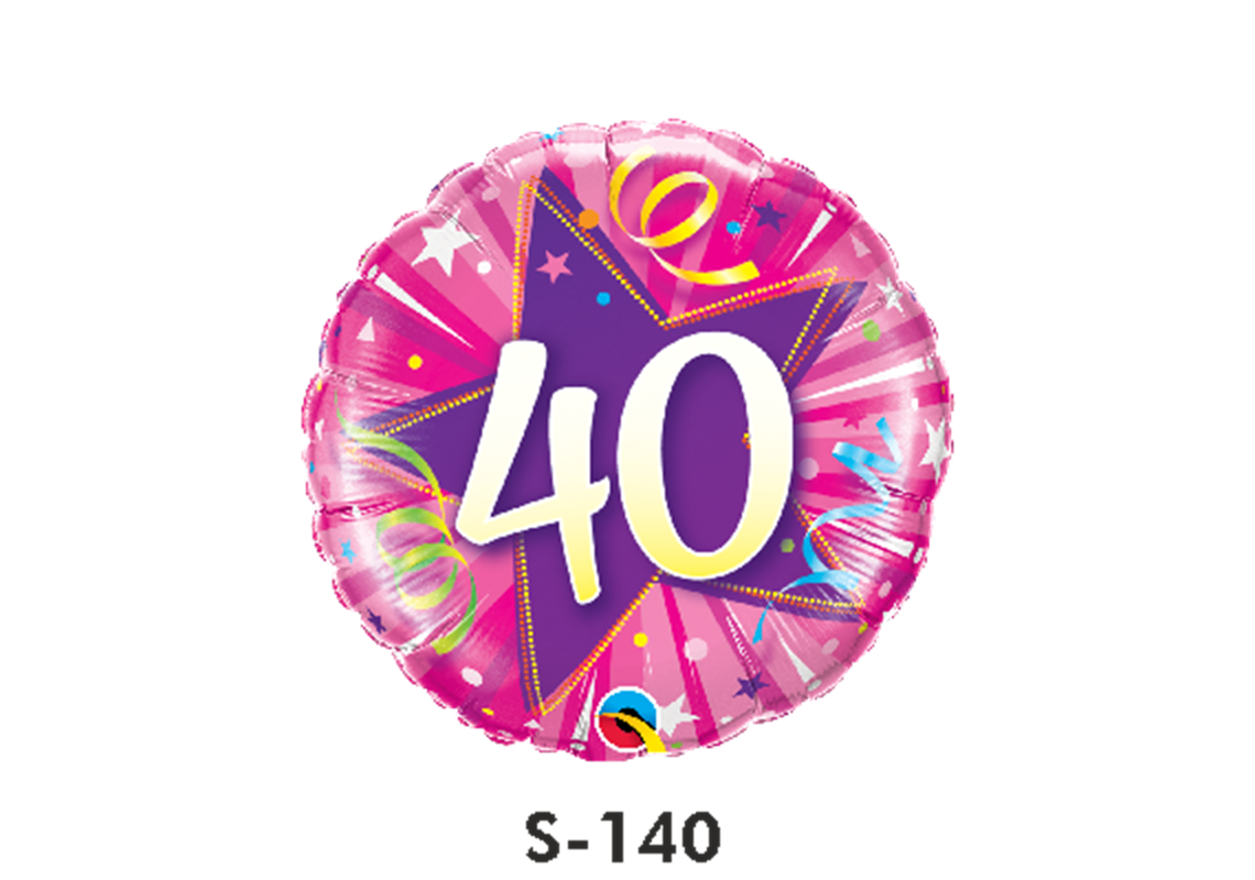 Folienballon Geburtstag / Happy Birthday Zahl - 40 - Luftschlangen Pink & Lila Ø 38 cm