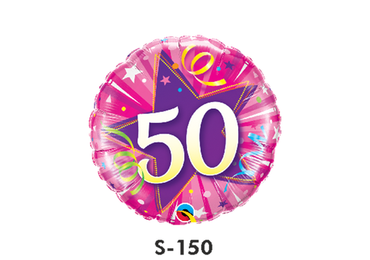 Folienballon Geburtstag / Happy Birthday Zahl - 50 - Luftschlangen Pink & Lila Ø 38 cm
