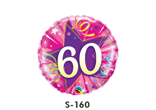 Folienballon Geburtstag / Happy Birthday Zahl - 60 - Luftschlangen Pink & Lila Ø 38 cm