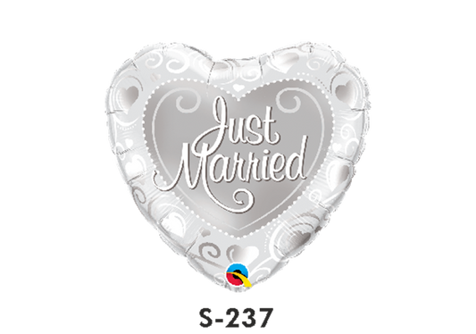 Folienballon Hochzeit / Just Married Herz Silber Ø 38 cm
