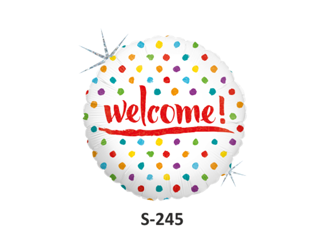 Folienballons ⌀ 38 cm Welcome weiss /bunte Punkte