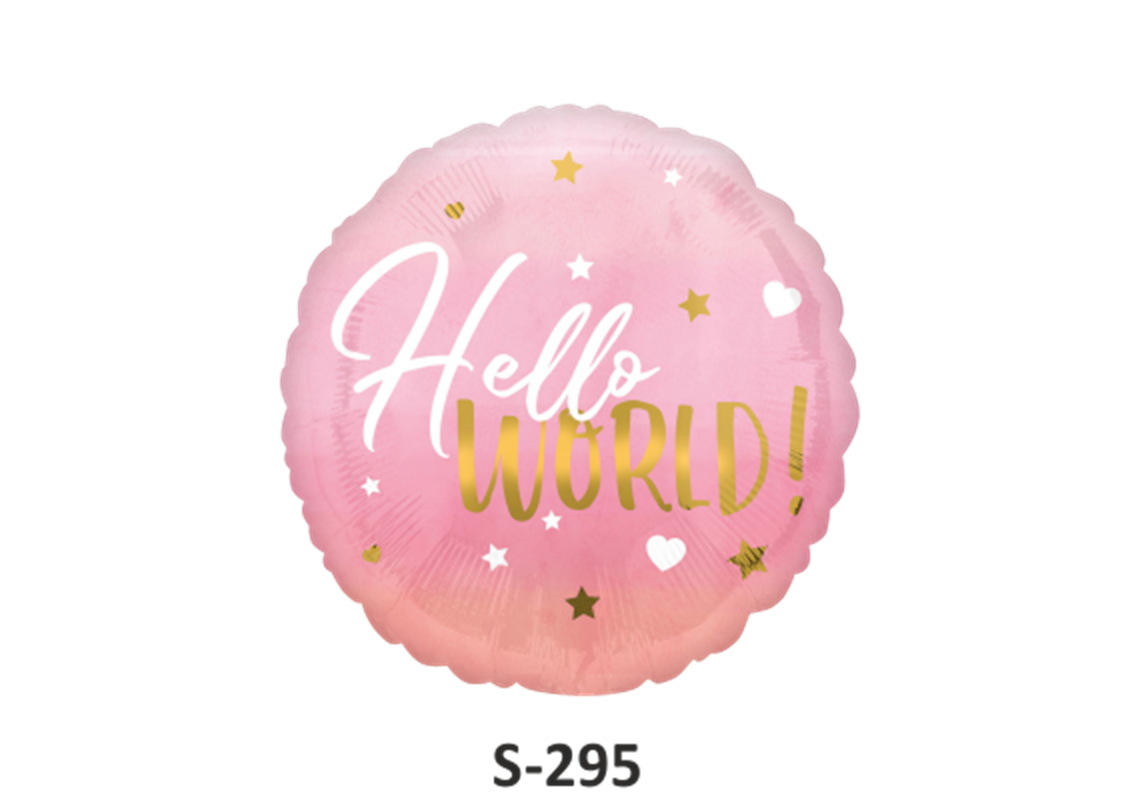 Geburt Folienballon Hello World Pink und Gold Ø 38 cm
