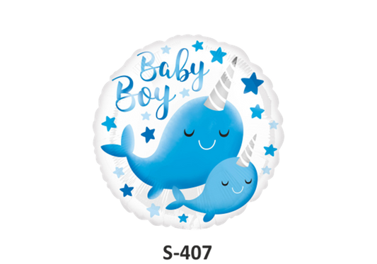 Geburt Folienballon Narwhal Baby Boy Ø 38 cm