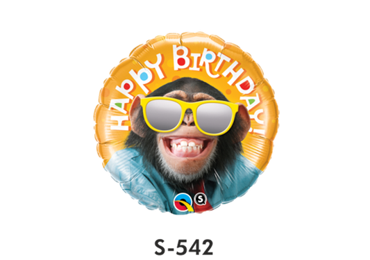Folienballons Happy Birthday Affe mit Sonnenbrille ⌀ 38 cm