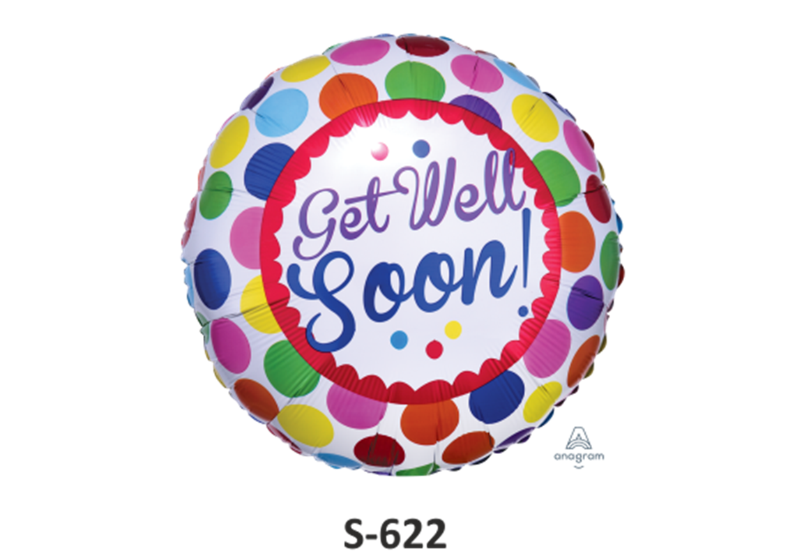 Folienballons Get Well Soon Punkte Bunt ⌀ 38 cm