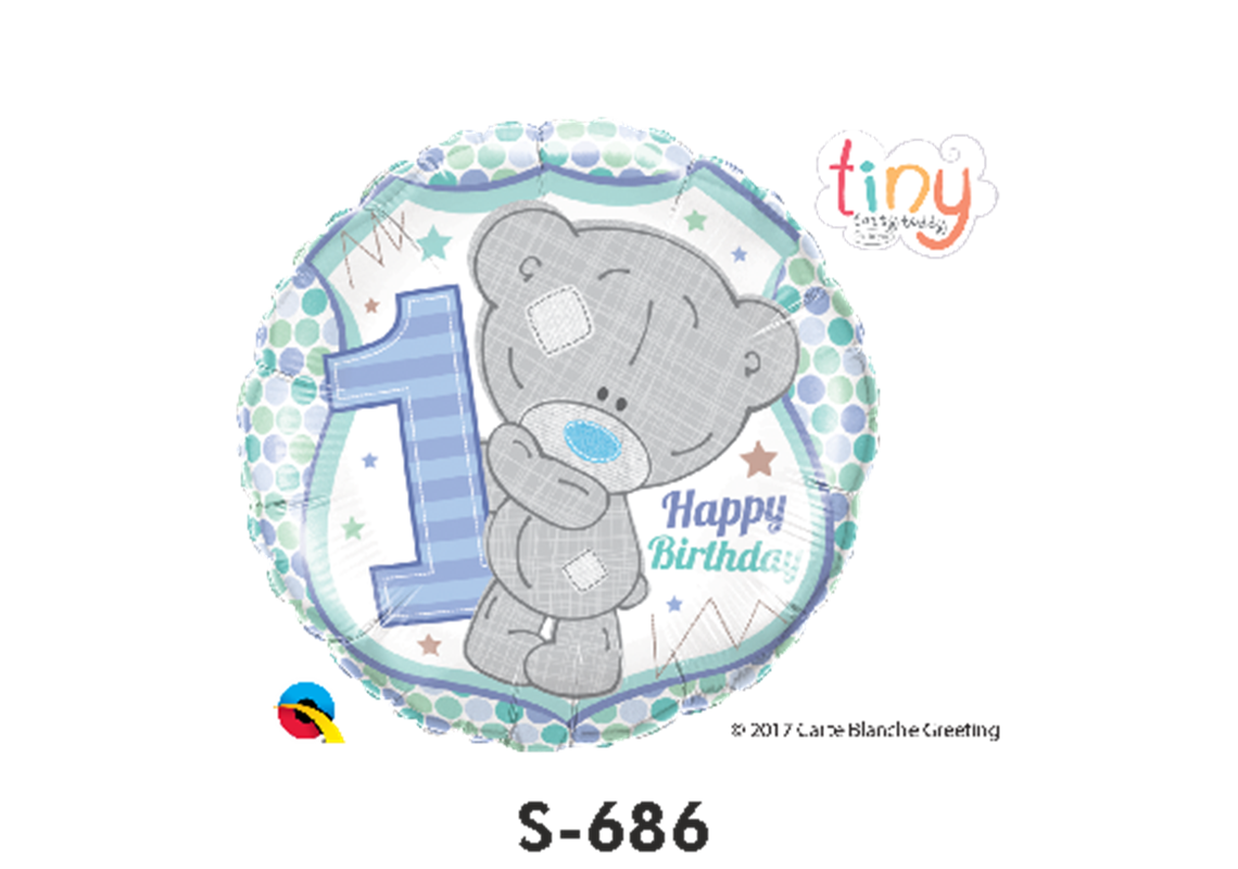 Folienballon Geburtstag / Happy 1st Birthday Teddybär Hellblau Ø 38 cm
