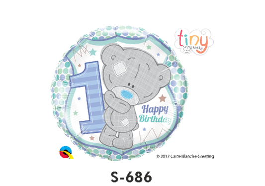 Folienballon Geburtstag / Happy 1st Birthday Teddybär Hellblau Ø 38 cm