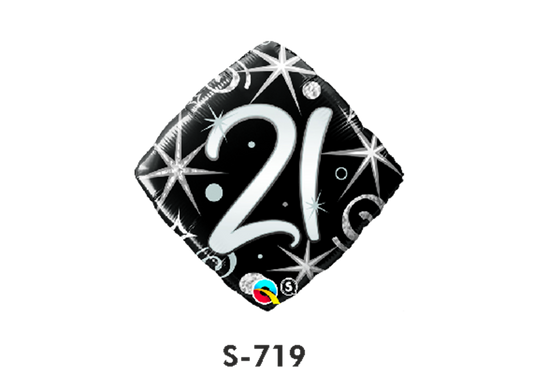 Folienballon Geburtstag / Happy Birthday Zahl - 21 - Schwarz quadratisch Ø 38 cm