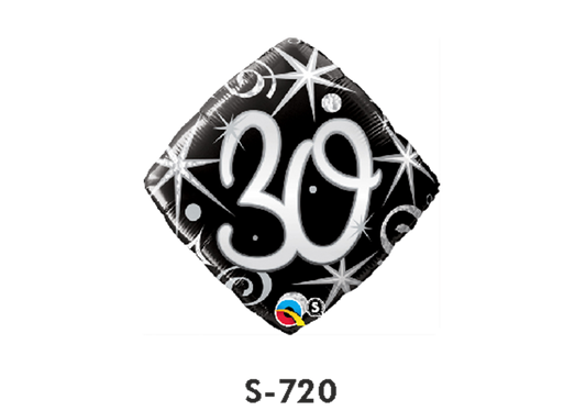Folienballon Geburtstag / Happy Birthday Zahl - 30 - Schwarz quadratisch Ø 38 cm