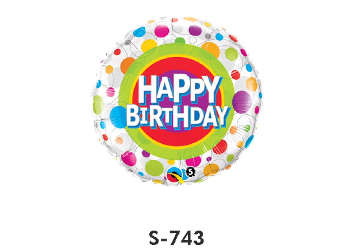 Folienballon Geburtstag / Happy Birthday Bunte Punkte Ø 38 cm