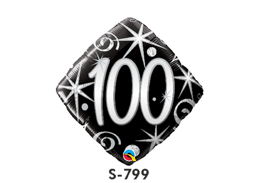 Folienballon Geburtstag / Happy Birthday Zahl - 100 - Schwarz quadratisch Ø 38 cm