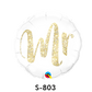 Folienballon Hochzeit / MR. weiss mit goldenem Glitzerdruck Ø 38 cm