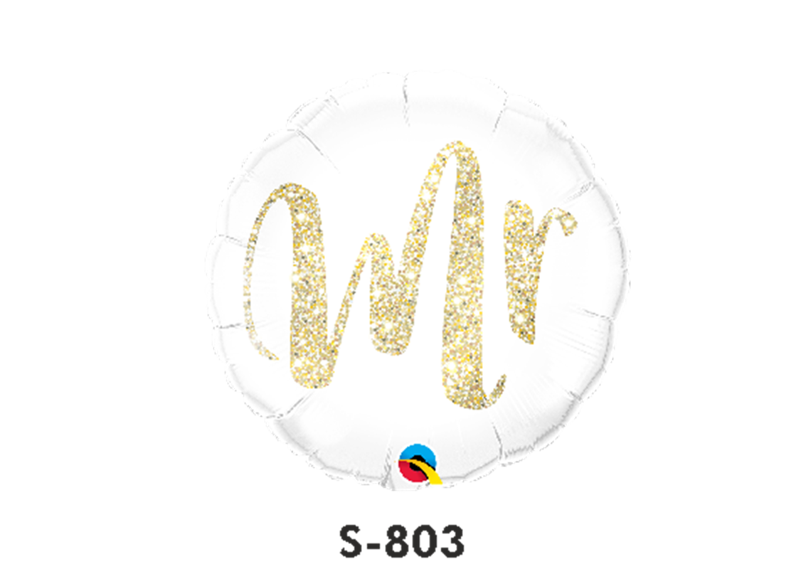Folienballon Hochzeit / MR. weiss mit goldenem Glitzerdruck Ø 38 cm