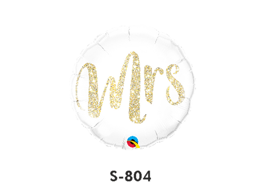 Folienballon Hochzeit / MRS. weiss mit goldenem Glitzerdruck Ø 38 cm