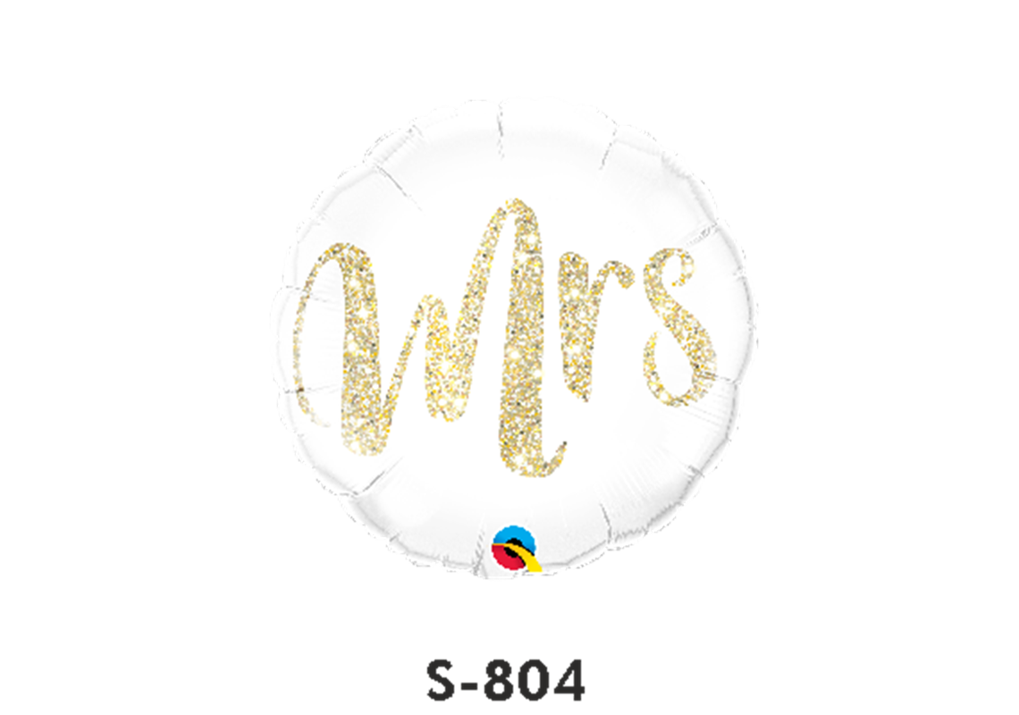 Folienballon Hochzeit / MRS. weiss mit goldenem Glitzerdruck Ø 38 cm