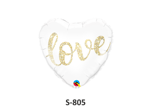 Folienballon Hochzeit / Herz LOVE weiss mit goldenem Glitzerdruck Ø 38 cm