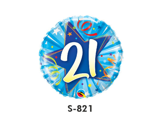 Folienballon Geburtstag / Happy Birthday Zahl - 21 - Luftschlangen Blau Ø 38 cm